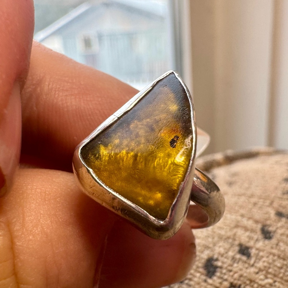 Green Amethyst and sterling silver ring.